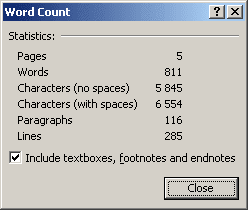 Word Count in Word 2007