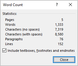 how to know the number of words in word document