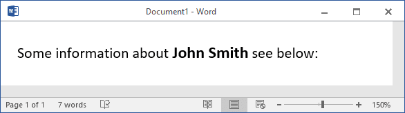 Text example in Word 2016