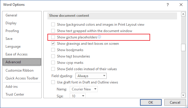 Advanced options in Word 365