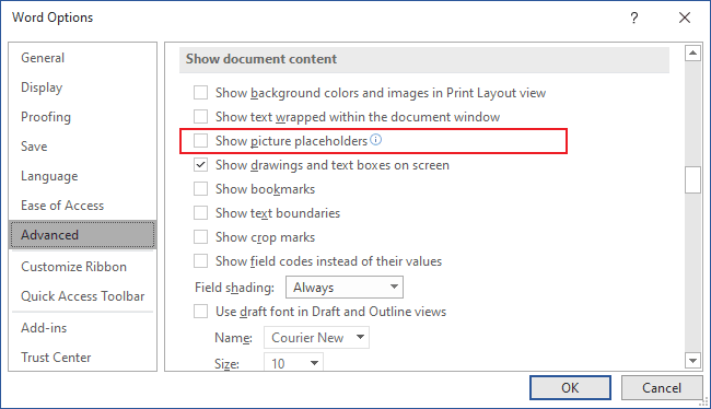Advanced options in Word for Microsoft 365 Advanced options in Word 365