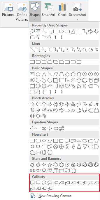 Callouts in Word 2016