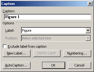 Caption in Word 2003