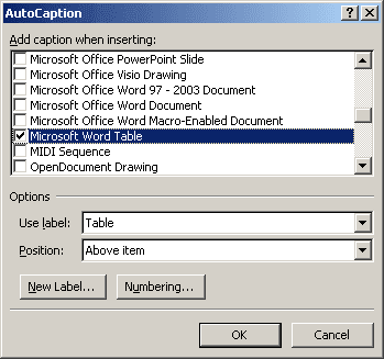 AutoCaption objects in Word 2007