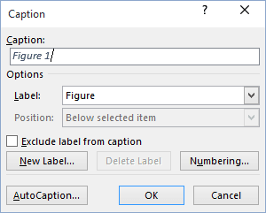 AutoCaption in Word 2016