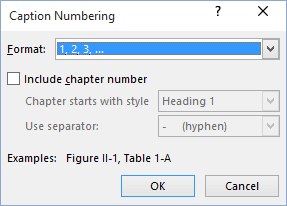 Caption Numbering in Word 2016