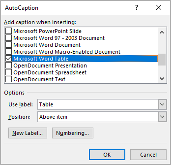 AutoCaption objects in Word for Microsoft 365 AutoCaption objects in Word 365