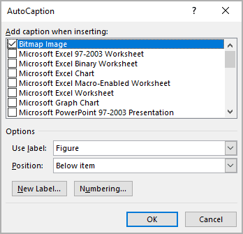 AutoCaption objects in Word 365