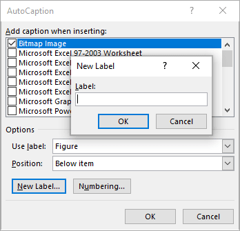 New Caption Label in Word for Microsoft 365 New Caption Label in Word 365