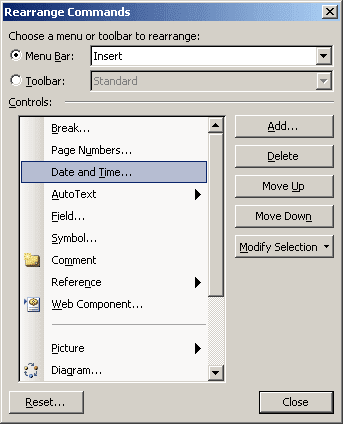 Button in Word 2003