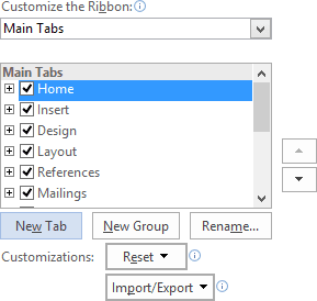 New Tab in Word 2016