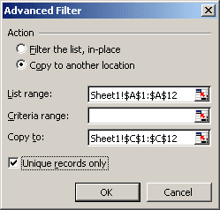 Advanced Filter Excel 2003