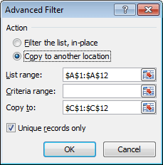 Advanced Filter Excel 2010