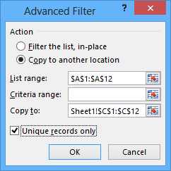 Advanced Filter Excel 2013