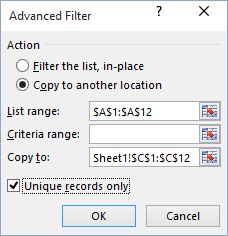 Advanced Filter Excel 2016