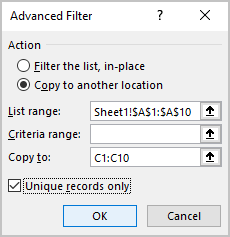 Advanced Filter Excel 365