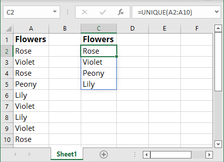 Unique items using UNIQUE in Excel for Microsoft 365 Unique items using UNIQUE in Excel 365