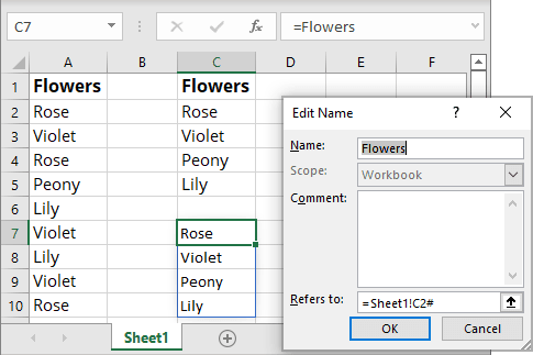 UNIQUE in named range in Excel 365