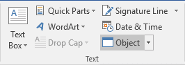 Text group in Word 2016