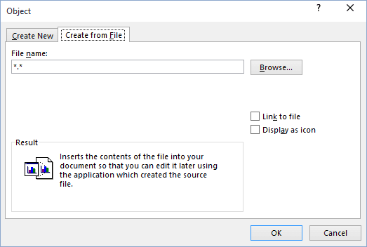 Create From File tab in Word 2016