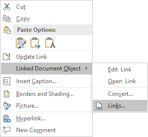 popup menu in Word 2016