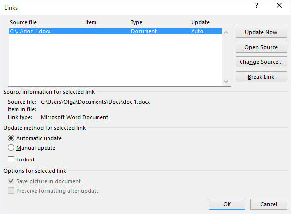 Links in Word 2016