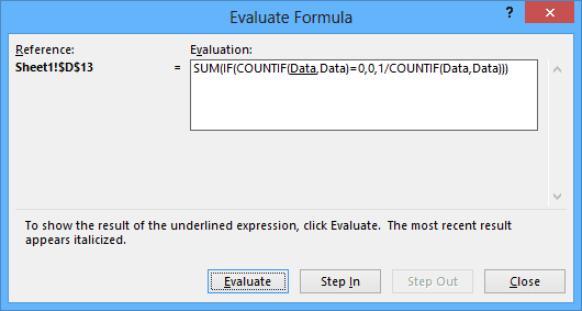 Evaluate Formula in Excel 2013