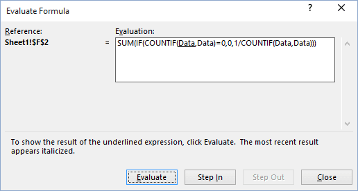 Evaluate Formula in Excel 2016