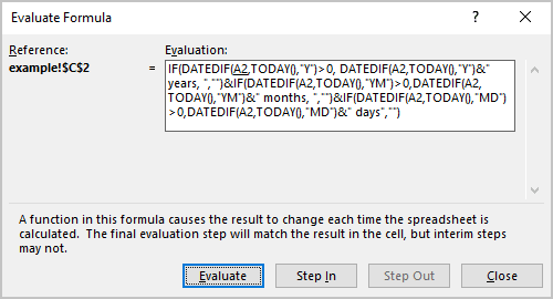 Evaluate Formula in Excel 365