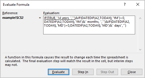 Italics in Evaluate Formula Excel 365