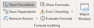 Trace Precedents button in Excel for Microsoft 365 Trace Precedents button in Excel 365