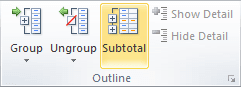 Outline group in Excel 2010