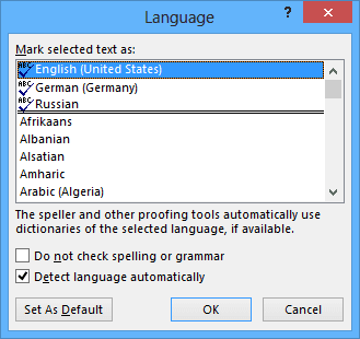Language in Word 2013