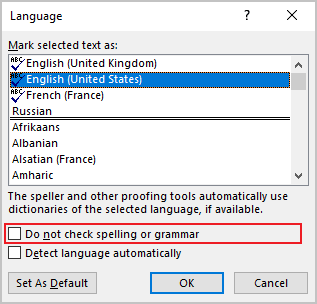 Language in Word 365