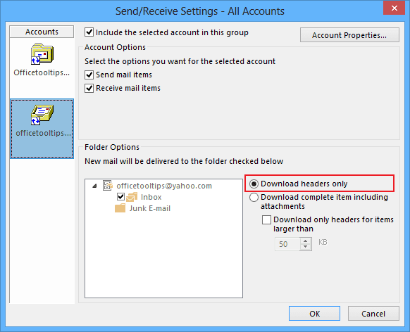 Send/Receive Settings in Outlook 2016