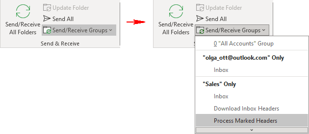 Process Marked Headers for account in Classic ribbon Outlook 365