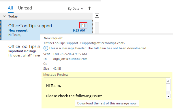 Download only headers icon in Outlook for Microsoft 365 Download only headers icon in Outlook 365