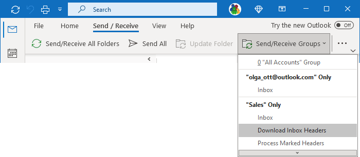Download Inbox Headers in Simplified ribbon Outlook 365