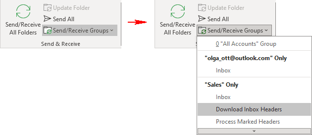 Download Inbox Headers in Classic ribbon Outlook 365