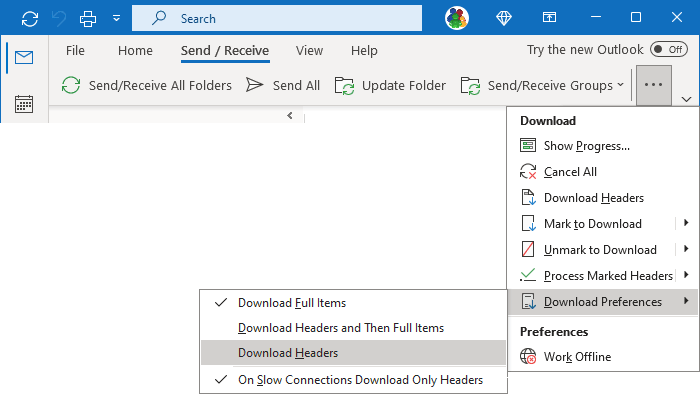 Download Headers in Simplified ribbon Outlook 365