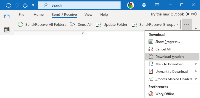 Download Headers in Simplified ribbon Outlook 365