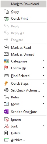 Mark to Download in popup menu Outlook 365