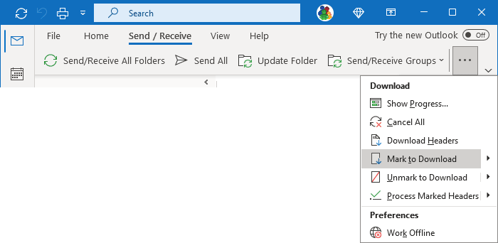 Mark to Download in Simplified ribbon Outlook 365