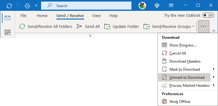 Unmark to Download in Simplified ribbon Outlook 365