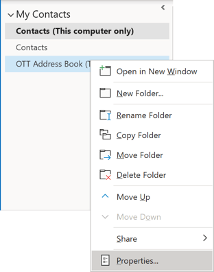 Properties of New Folder in Outlook 365