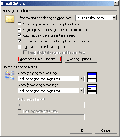 E-mail Options in Outlook 2003