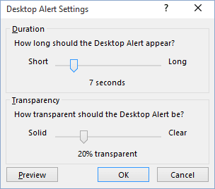 Desktop Alert Settings in Outlook 2016