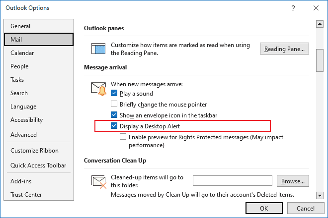 Message arrival Options in Outlook for Microsoft 365 Message arrival Options in Outlook 365