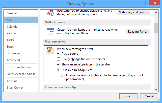 Options in Outlook 2013