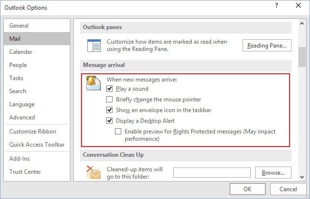 Options in Outlook 2016 Options in Outlook 2016
